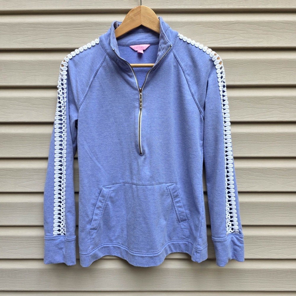 Lilly Pulitzer Skipper Popover S Purple Lace Trim Pullover Half Zip Preppy Soft